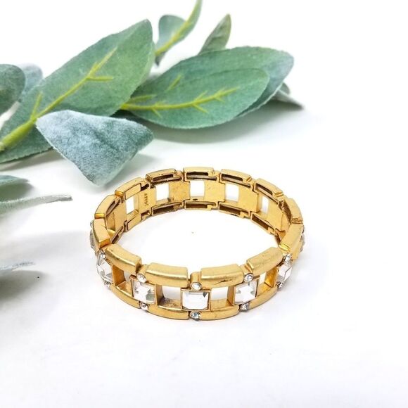 J. CREW Rhinestone Jeweled Gold Elastic Bracelet - Picture 1 of 7